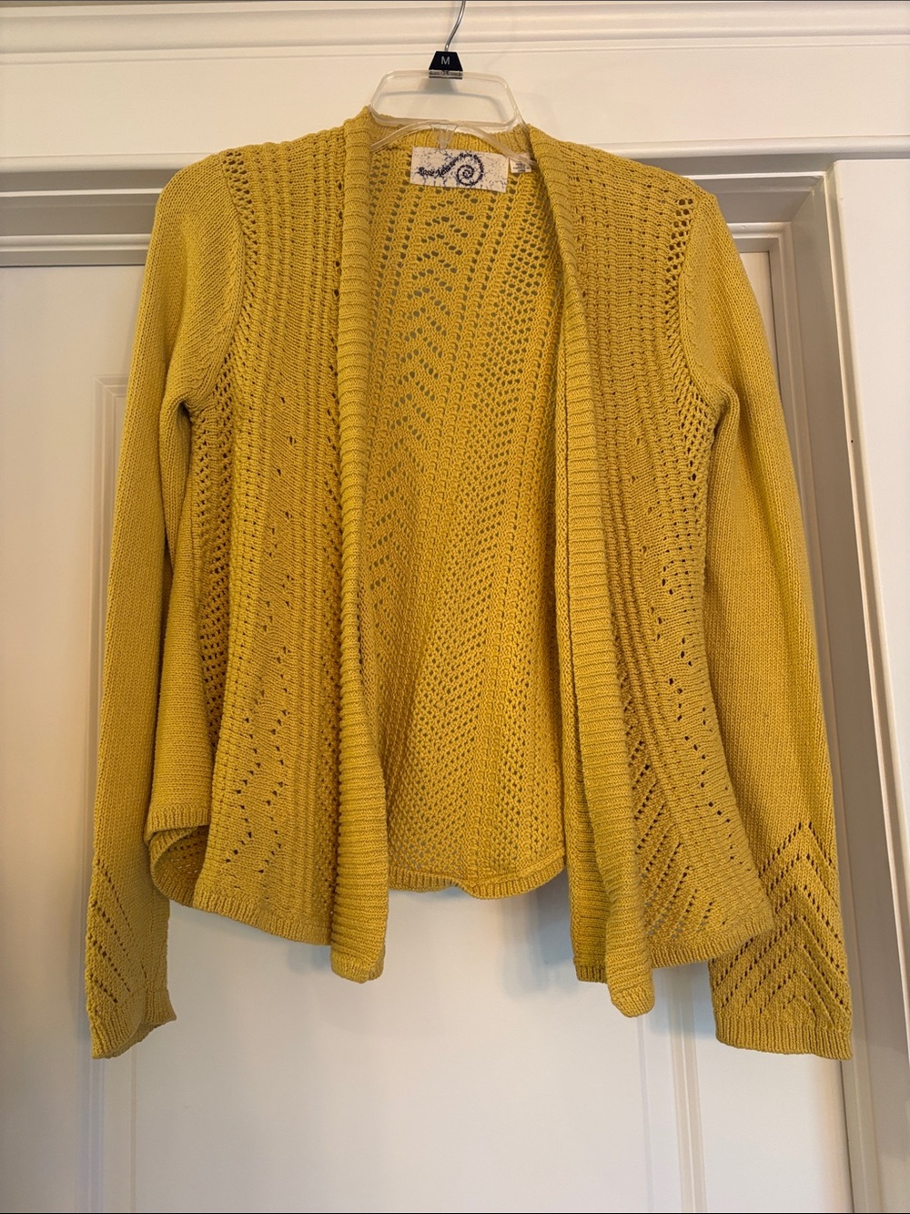 Open-Front Cotton Mustard Yellow Knit Cardigan